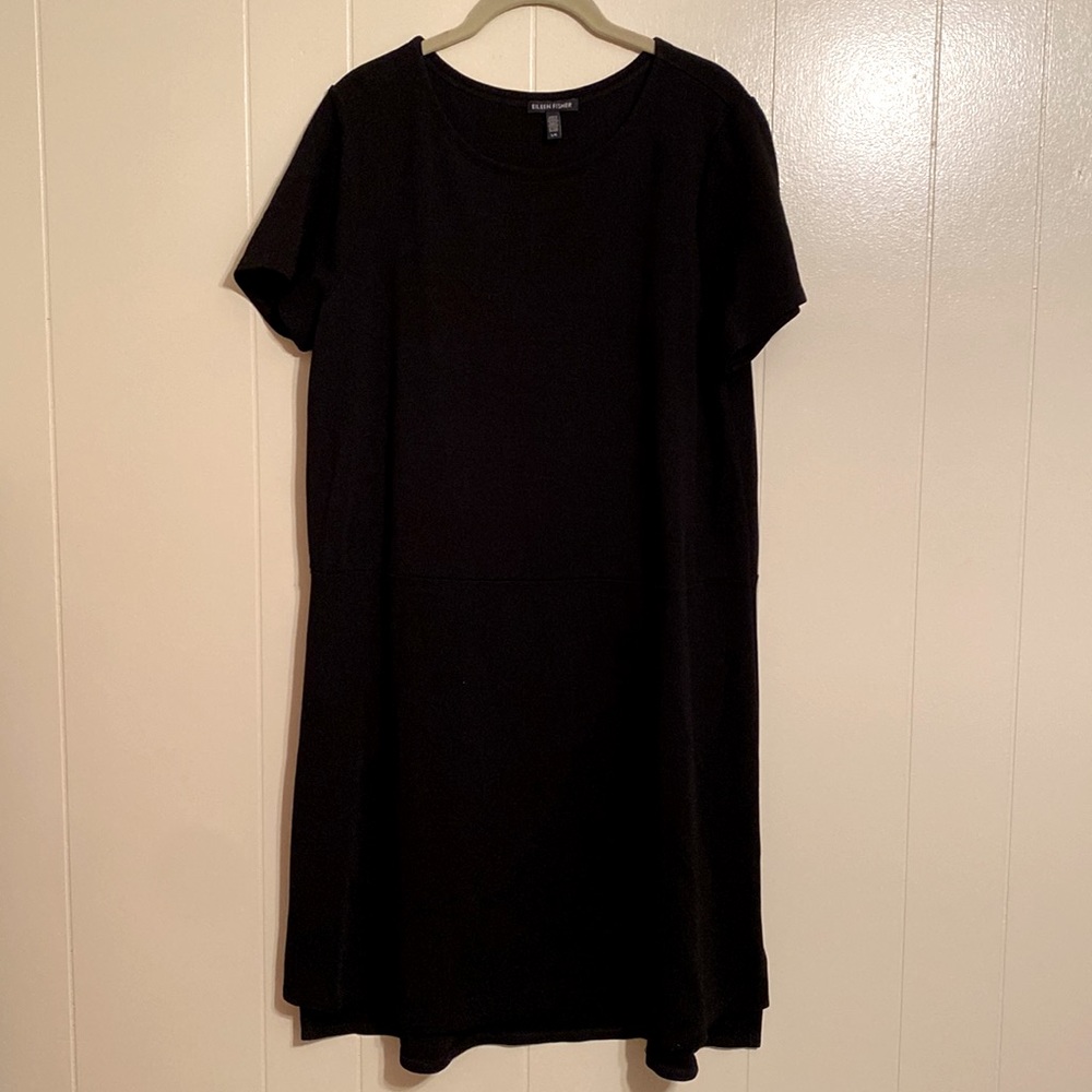 Eileen Fisher Black Short Sleeve, Drop Waist Dress size Large